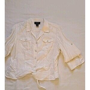 Jones New York Signature Womens P L Light Shirt LINEN 3/4 sleeve